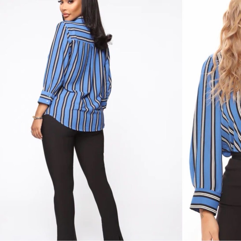 Fashion Nova Blue Striped Button-Down Shirt
